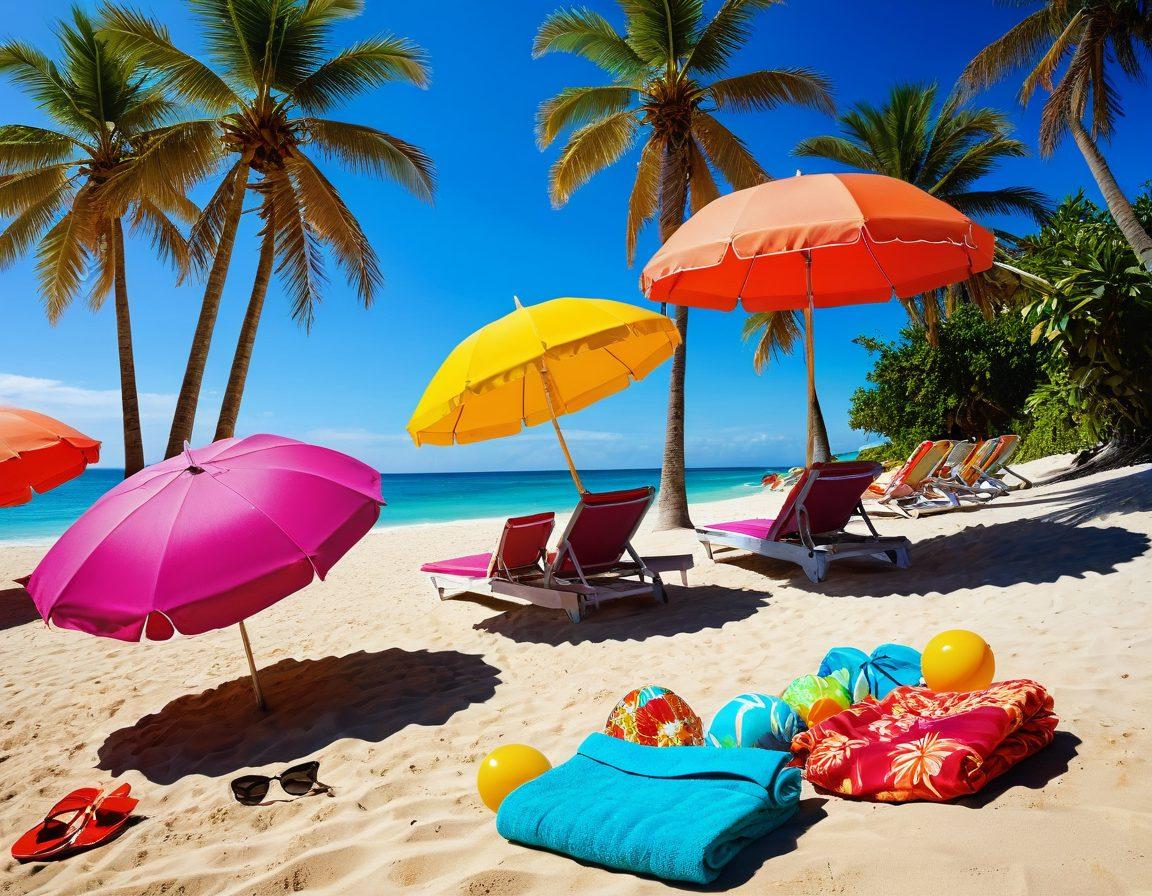 A vibrant beach scene showcasing diverse swimwear trends, featuring models in stylish floral bikinis and retro swimsuits. The sunlight reflects off crystal-clear waves, and colorful beach umbrellas dot the sandy shore. Include tropical elements like palm trees and beach accessories, emphasizing fun and fashion. Bright, cheerful color palette. super-realistic. vibrant colors. sunny atmosphere.